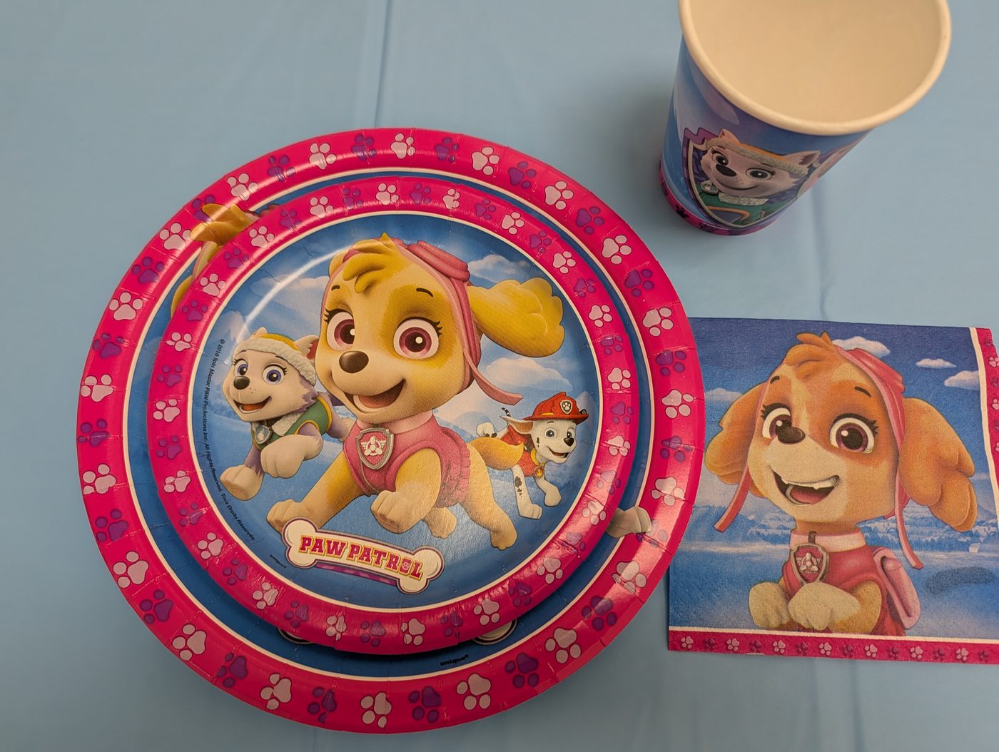 Paw Patrol - Pink theme plates, cups, and napkins