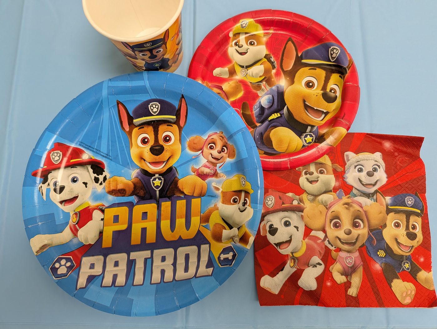 Paw Patrol - Red and Blue theme plates, cups, and napkins