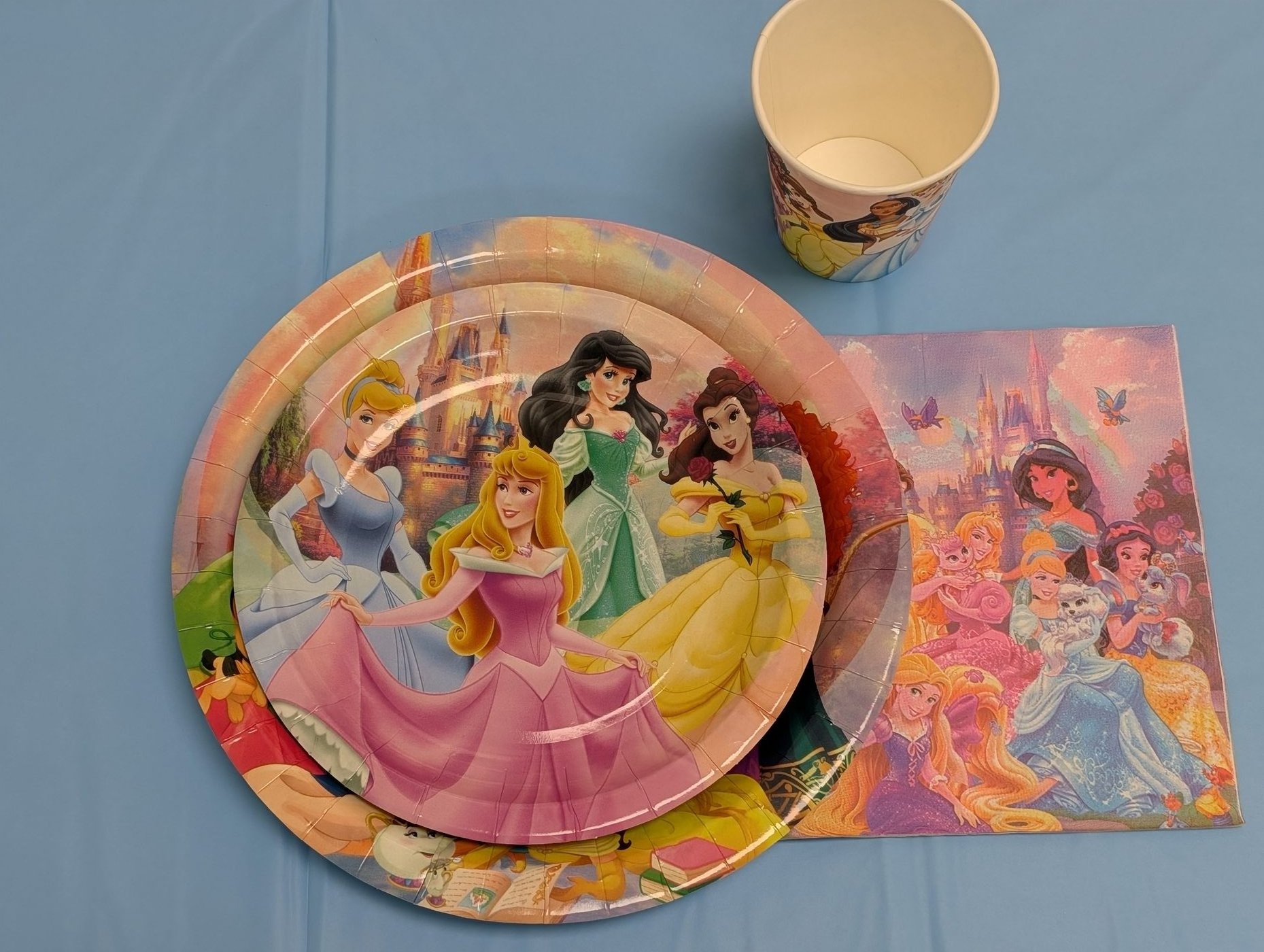 Princess theme plates, cups, and napkins