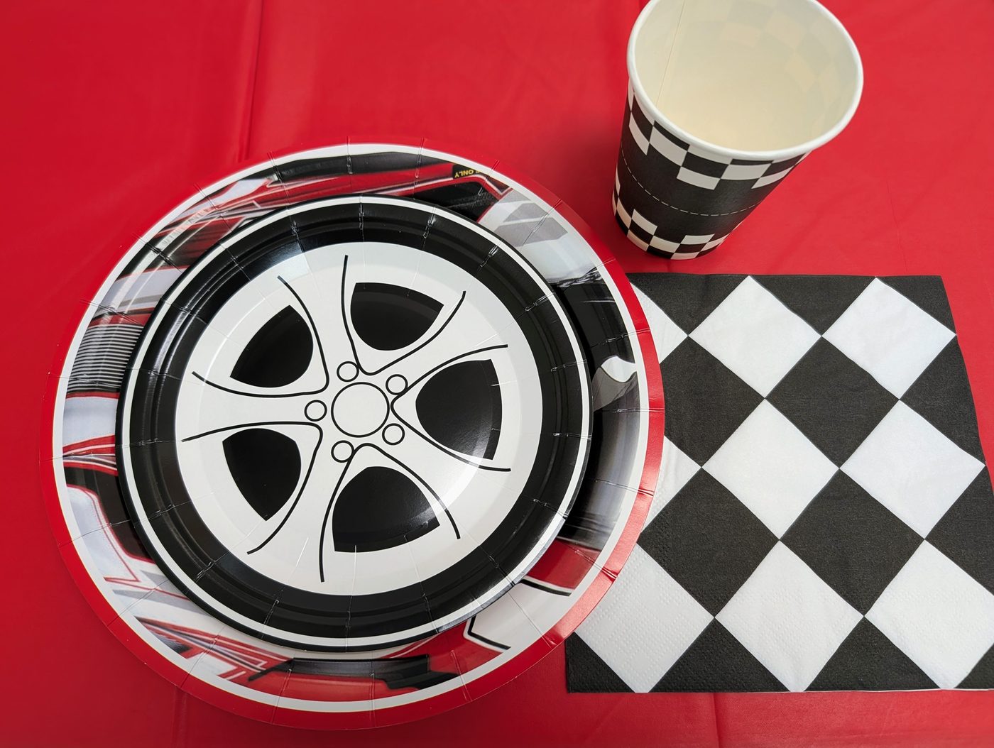 Race Cars theme plates, cups, and napkins